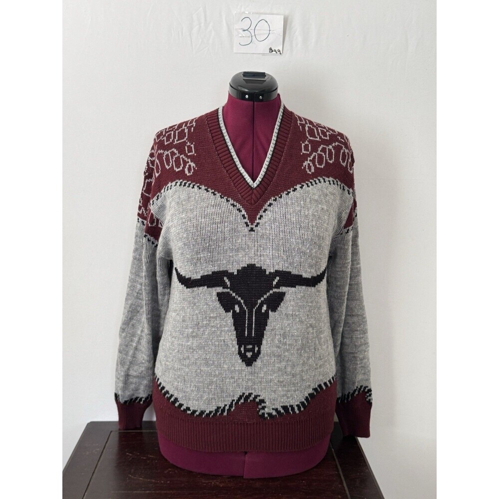 Vintage Madman Longhorn Steer Western Sweater USA Ranch Cowboy Size Large